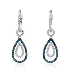 14k White Gold 0.61CTW Diamond and Blue Diamonds Earrings, (SI1-SI2/Gold)