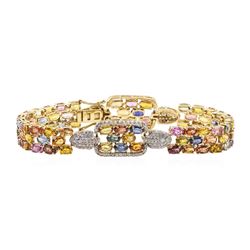 24.98 ctw Sapphire and Diamond Bracelet - 14KT Yellow Gold