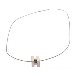 Hermes White Silver-Tone Pop H Pendant Necklace