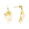 Image 2 : 0.10 ctw Diamond and Pearl Grape Cluster Earrings - 14KT Yellow Gold