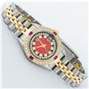 Image 3 : Rolex Ladies 2 Tone 14K Red Vignette String Diamond Lugs & Ruby Datejust Wriswat