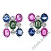 Image 1 : 18kt White Gold 3.86 ctw Oval Sapphire and Round Diamond Stud Earrings