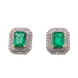 3.57 ctw Emerald and Diamond Earrings - 14KT Yellow Gold