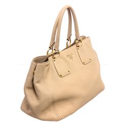 Prada Cream Pebbled Leather Tote Shoulder Bag