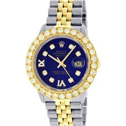 Rolex Mens 2 Tone Blue VS 4 ctw Beadset Diamond Datejust Wristwatch with Rolex B