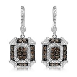 14k White Gold 1.04CTW Diamond and Brown Diamonds Earrings, (SI3/G)