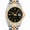 Image 1 : Rolex Mens 2 Tone 14K Black Index Pyramid Diamond Bezel Datejust Wristwatch