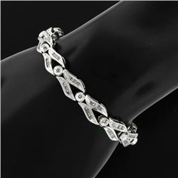 14K White Gold 2.25 ctw Baguette & Round Diamond Split Open Link Tennis Bracelet
