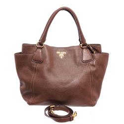 Prada Brown Vitello Daino Leather Tote Shoulder Bag