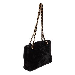 Chanel Vintage Black Quilted Velvet CC Tote Bag