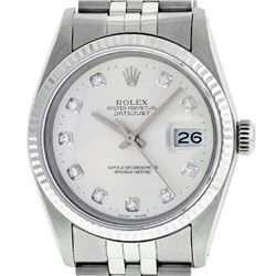 Rolex Mens Stainless Silver Diamond 36MM Datejust Wristwatch