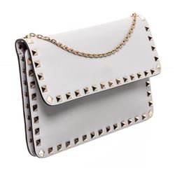 Valentino Gray Leather Rockstud Wallet On Chain Bag