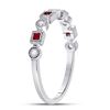 Image 3 : 1/8 CTW Princess Ruby Diamond Square Dot Milgrain Stackable Ring 10kt White Gold - REF-13Y2X