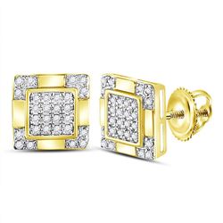 1/6 CTW Mens Round Diamond Square Cluster Stud Earrings 10kt Yellow Gold - REF-15X5T