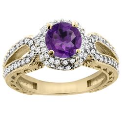 1.25 CTW Amethyst & Diamond Ring 14K Yellow Gold - REF-86V7R