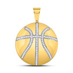 7/8 CTW Mens Round Diamond Basketball Charm Pendant 10kt Yellow Gold - REF-75N3Y