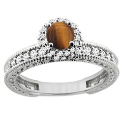 0.95 CTW Tiger Eye & Diamond Ring 14K White Gold - REF-66F2N