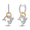 Image 1 : 1/3 CTW Round Diamond Dolphin Hoop Dangle Earrings 10kt Two-tone Gold - REF-32N3Y