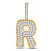 Image 1 : 1 & 3/8 CTW Mens Round Diamond R Letter Charm Pendant 10kt Yellow Gold - REF-77R9H