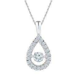 3/8 CTW Round Diamond Moving Twinkle Solitaire Teardrop Pendant 10kt White Gold - REF-41F9M