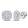 Image 1 : 1/4 CTW Princess Round Diamond Square Cluster Earrings 14kt White Gold - REF-24A3N