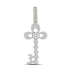 1 & 1/4 CTW Mens Round Diamond Key Charm Pendant 10kt Yellow Gold - REF-65K9R