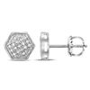 Image 1 : 1/10 CTW Mens Round Diamond Hexagon Cluster Stud Earrings 10kt White Gold - REF-11R4H