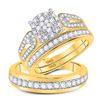 Image 1 : 1 CTW His & Hers Round Diamond Cluster Matching Bridal Wedding Ring 10kt Yellow Gold - REF-69N3Y