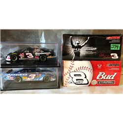 2 X STOCK CARS IN DISPLAY CASES & 2 X DALE EARNHARDT MODEL STOCK CARS