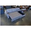 Image 8 : FLOOR MODEL GREY FABRIC SECTIONAL SOFA, WITH PULL OUT BED, AND STORAGE CHAISE - SMALL TE