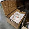 Image 2 : COPPER VASE, SCALE IRON, LIBERTY BREDA WARE BOWL AND WICKER HAMPER OF LINENS