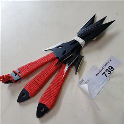 3 NEW STAINLESS RED HANDLE WRAP THROWING KNIVES