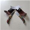 Image 2 : 2 FOLDING KNIVES W/ HANDMADE HANDLE AND LEATHER SHEATHS