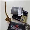Image 2 : NEW ZIPPO NATIVE LIGHTER, CIGARETTE CASE W/ BUILT IN LIGHTER, CHOPPERS WALLET, AND BRASS PIPE