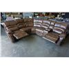 Image 8 : BRAND NEW BROWN AIR LEATHER STUDDED 3PC RECLINING SECTIONAL SOFA W/ CONSOLE - RETAIL $2599