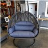 Image 1 : BRAND NEW MODERN RATTAN OUTDOOR DOUBLE HANGING CHAIR W/ CHARCOAL CUSHIONS - RETAIL $1949 AND RATED F