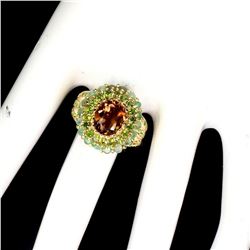 Natural  Zircon, Chrome Diopside & Emerald Ring