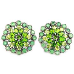 Natural Emerald Peridot & CH-Diopside Earrings