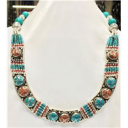 Tibet Hand Made Natural Turquoise & Coral Necklace