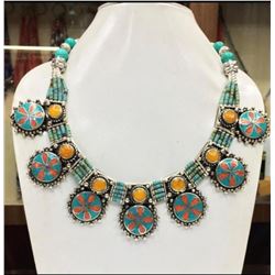 Tibet Hand Made Turquoise & Coral Necklace