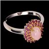 Image 3 : Natural Unheated Oval Pink Opal & Ruby Ring