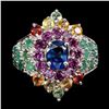 Image 1 : Natural Emerald, Sapphire &  Rhodolite Garnet Ring