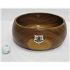 Image 1 : Monkey Pod Wood Bowl w/ Enameled Hawaiian Crest, Approx. 11" Dia, 5" Tall