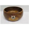 Image 2 : Monkey Pod Wood Bowl w/ Enameled Hawaiian Crest, Approx. 11" Dia, 5" Tall