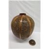 Image 10 : Very Large Rounded Tall Wooden Bowl w/ Lid, Cut-Out Detail, Black Lacquered Interior, Approx. 18" Di