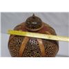 Image 20 : Very Large Rounded Tall Wooden Bowl w/ Lid, Cut-Out Detail, Black Lacquered Interior, Approx. 18" Di