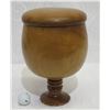 Image 1 : Lidded Milo Wood Bowl on Carved Pedestal Base, Artist Kimo Austin, Approx. 7.5" Dia (lid top), 11.5"