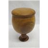 Image 2 : Lidded Milo Wood Bowl on Carved Pedestal Base, Artist Kimo Austin, Approx. 7.5" Dia (lid top), 11.5"
