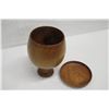 Image 7 : Lidded Milo Wood Bowl on Carved Pedestal Base, Artist Kimo Austin, Approx. 7.5" Dia (lid top), 11.5"