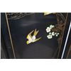 Image 18 : 6-Panel Black Lacquered Screen with Semi-Precious  Jade Stone Overlays on Reverse, Painted  Bird